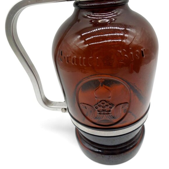 BRAUER BIER Amber Glass Beer Growler Metal Handle & Swing Top Lid, Germany VTG - Picture 11 of 12